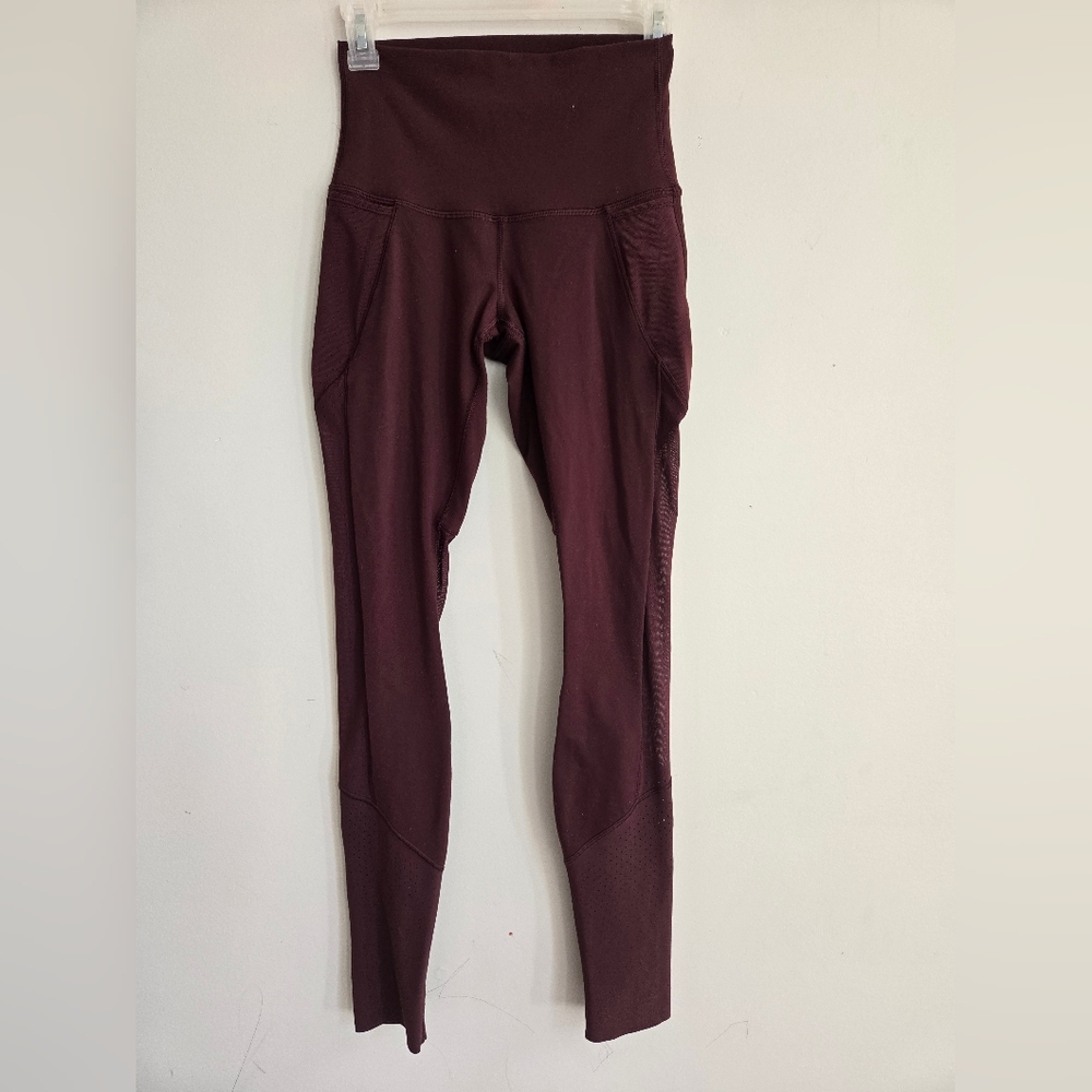 lululemon athletica Burgundy Leggings With Mesh And Design Size 4